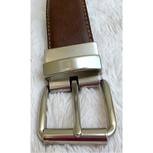 Men’s Reversible Black and Brown Vegan Leather Belt with Silver Buckle - Picture 11 of 17